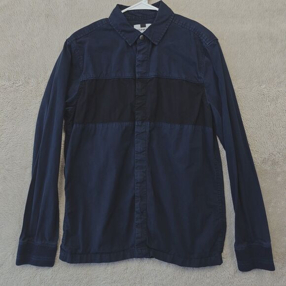 Topman Overshirt Men's M Blue Black Snap Closure Elastic Cuffs Shirt - Picture 1 of 8